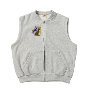 Памучен жилетка-кардиган с бродирано лого, цип, V-образно деколте, свободна кройка, джобове с апликации