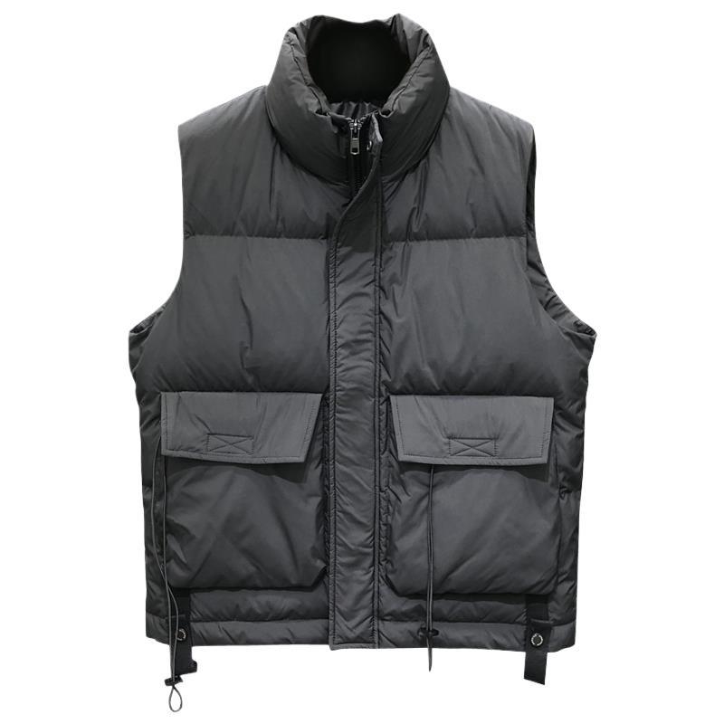 Мъжки втален пухен жилет с качулка, Corduroy плат с райета, подплата от зайчи пух и памук, двойно закопчаване отпред, зимен стил