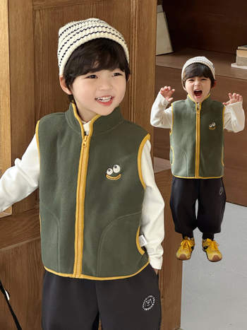 Detská vesta casual kardigan, 100% polyester, karikatúrny vzor, zips zapínanie, bez podšívky