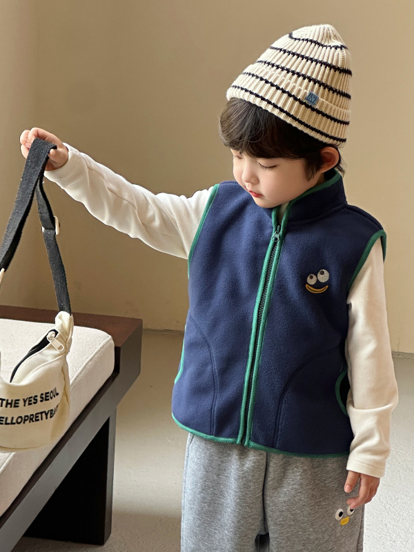 Detská vesta casual kardigan, 100% polyester, karikatúrny vzor, zips zapínanie, bez podšívky