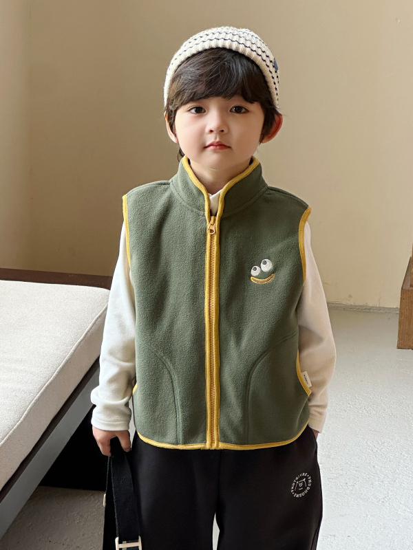 Detská vesta casual kardigan, 100% polyester, karikatúrny vzor, zips zapínanie, bez podšívky