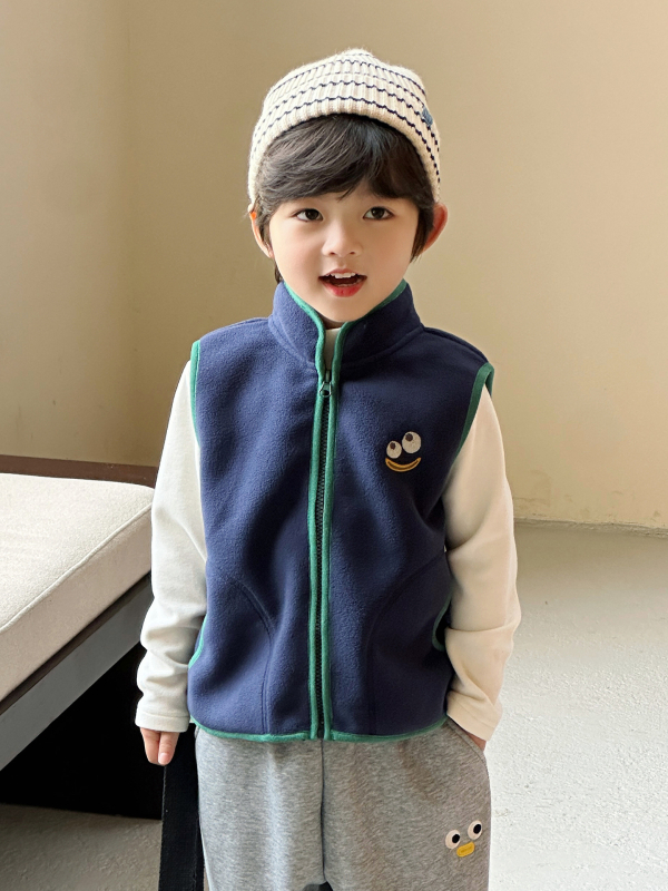 Detská vesta casual kardigan, 100% polyester, karikatúrny vzor, zips zapínanie, bez podšívky