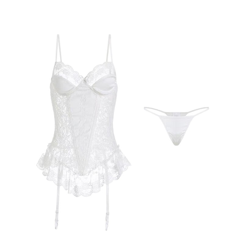 Δαντελένιο αισθησιακό ολόσωμο εσώρουχο με άνοιγμα, βαθύ V, σετ στολής ρόλων