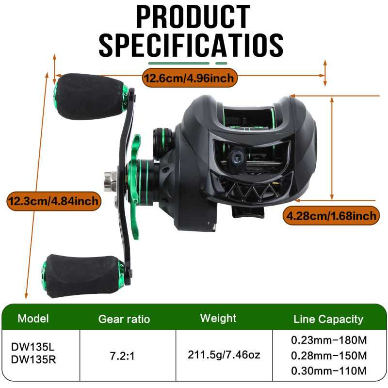 DW135 Vandeninio lašų ratas - žvejybos ritė iš nailoninio aliuminio lydinio