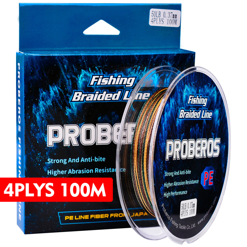 PROBEROS pintos žvejybos linija, 4 pluoštai, PE medžiaga, stiprumas 10–100 lb, 20 vnt dėžutėje