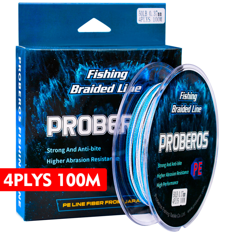 PROBEROS pintos žvejybos linija, 4 pluoštai, PE medžiaga, stiprumas 10–100 lb, 20 vnt dėžutėje