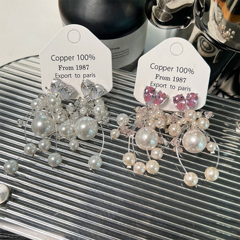 Cercei cu zirconiu și design geometric, finisaj electroplatat, stil coreean pentru femei