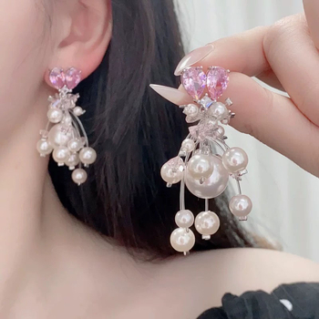 Cercei cu zirconiu și design geometric, finisaj electroplatat, stil coreean pentru femei