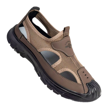 Vīriešu pludmales sandales – elpojošs tīkla augšējais materiāls, ūdensnecaurlaidīgas, pretslīdējoša PVC zole ar injekcijas formu, papēža augstums 2–3 cm