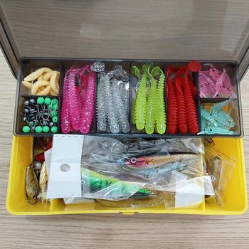 Žvejybos masalų rinkinys – 360 vnt., įskaitant minkštus ir kietus masalus, kabliukai su švino galvutėmis