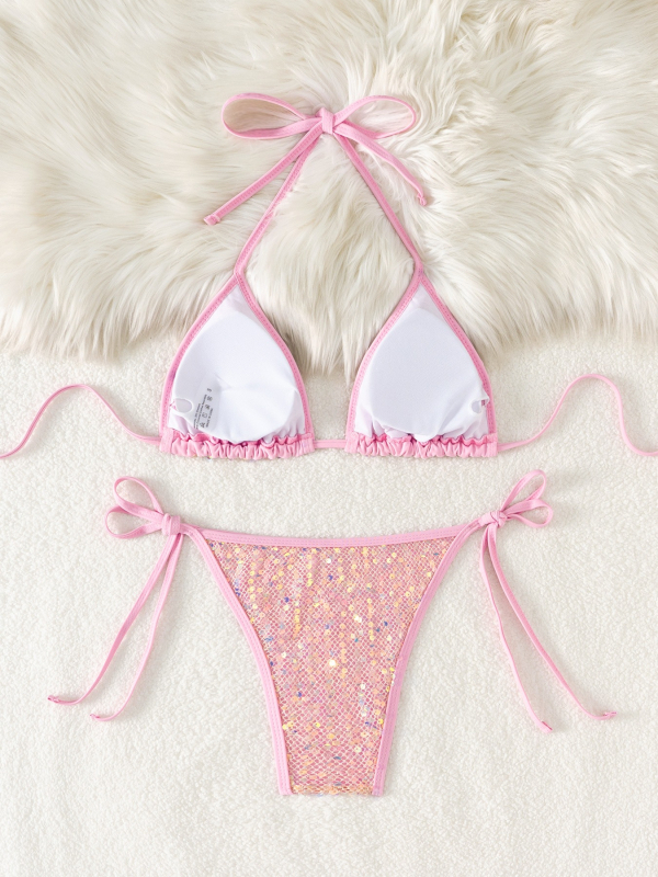 Női bikini két részes, hálószövésű és flitteres, melltartóbetéttel, nylon anyag 80%, súly 117 g