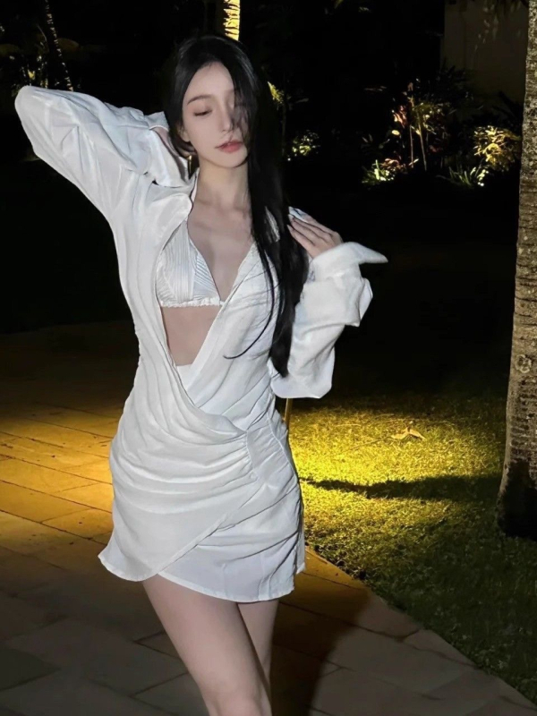 Ženska plažna bluza-odijelo, bikini-stil kupaći kostim, najlon tkanina, najlonska podstava, bez rukava