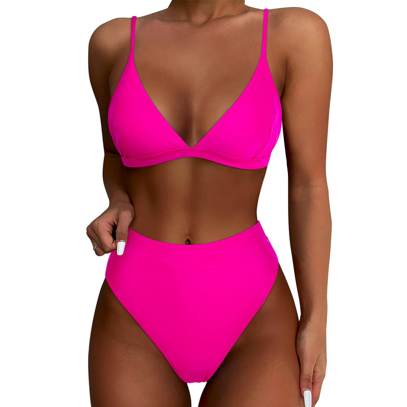 Dvije-dijelni bikini s podstavljenim stražnjim trokutastim gornjim dijelom bez naramenica i visokim strukom donjeg dijela; najlon tkanina (82% najlon, 160 g)