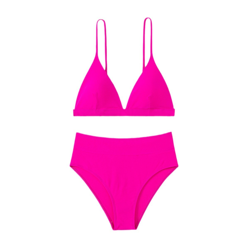 Dvije-dijelni bikini s podstavljenim stražnjim trokutastim gornjim dijelom bez naramenica i visokim strukom donjeg dijela; najlon tkanina (82% najlon, 160 g)
