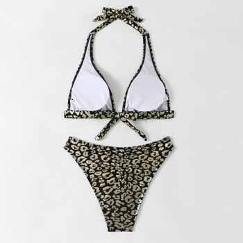Ženski dvodijelni bikini s leopard uzorkom, leđa bez naramenica, poliester brzo suši, čelična potpora, bez jastučića, 130 g/m²