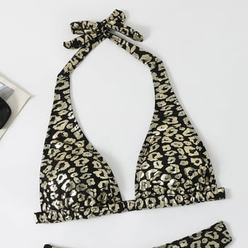 Ženski dvodijelni bikini s leopard uzorkom, leđa bez naramenica, poliester brzo suši, čelična potpora, bez jastučića, 130 g/m²