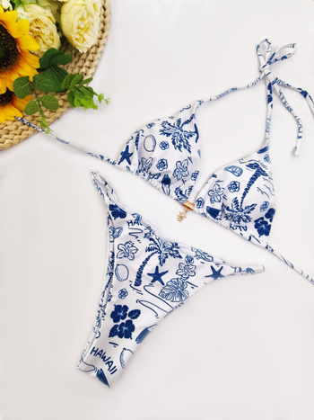 Bikini dvodijelni s kontrastnim točkicama, dizajn bez leđa, s umetkom za grudi, poliester tkanina s poliester podstavom, 150 g/m²