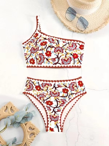 Ženski jednodijelni bikini s jednim ramenom, otisak, s jastučićem za dojke, brzo sušeći poliester 82% s podstavom od spandeksa 18%, težina 250 g