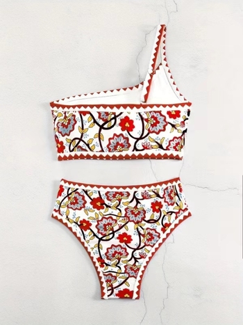 Ženski jednodijelni bikini s jednim ramenom, otisak, s jastučićem za dojke, brzo sušeći poliester 82% s podstavom od spandeksa 18%, težina 250 g