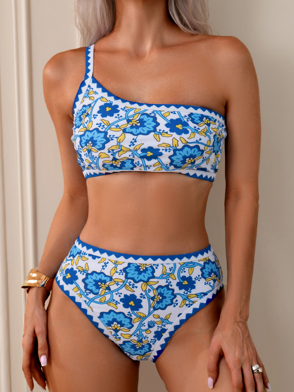 Ženski jednodijelni bikini s jednim ramenom, otisak, s jastučićem za dojke, brzo sušeći poliester 82% s podstavom od spandeksa 18%, težina 250 g