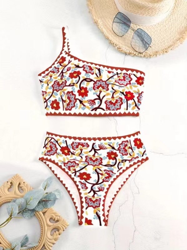 Ženski jednodijelni bikini s jednim ramenom, otisak, s jastučićem za dojke, brzo sušeći poliester 82% s podstavom od spandeksa 18%, težina 250 g