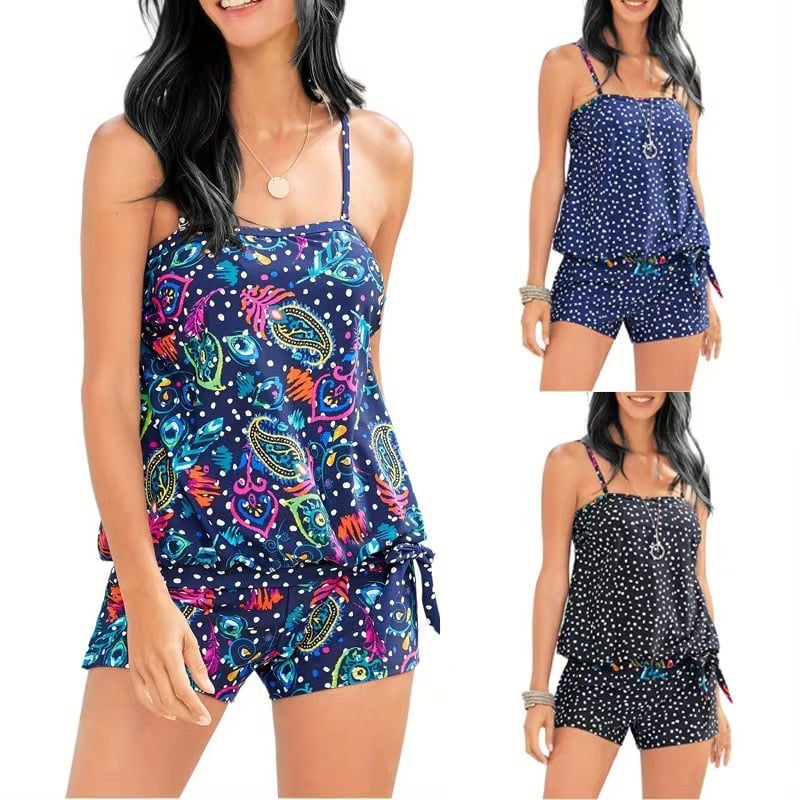 Tankini kupaći kostim za žene, prugasti uz visok struk, konzervativan dizajn; s jastučićima za dojke bez čelične potpore; poliester 85% uz podstavu 15% spandex; bez rukava; donji dio: bikini