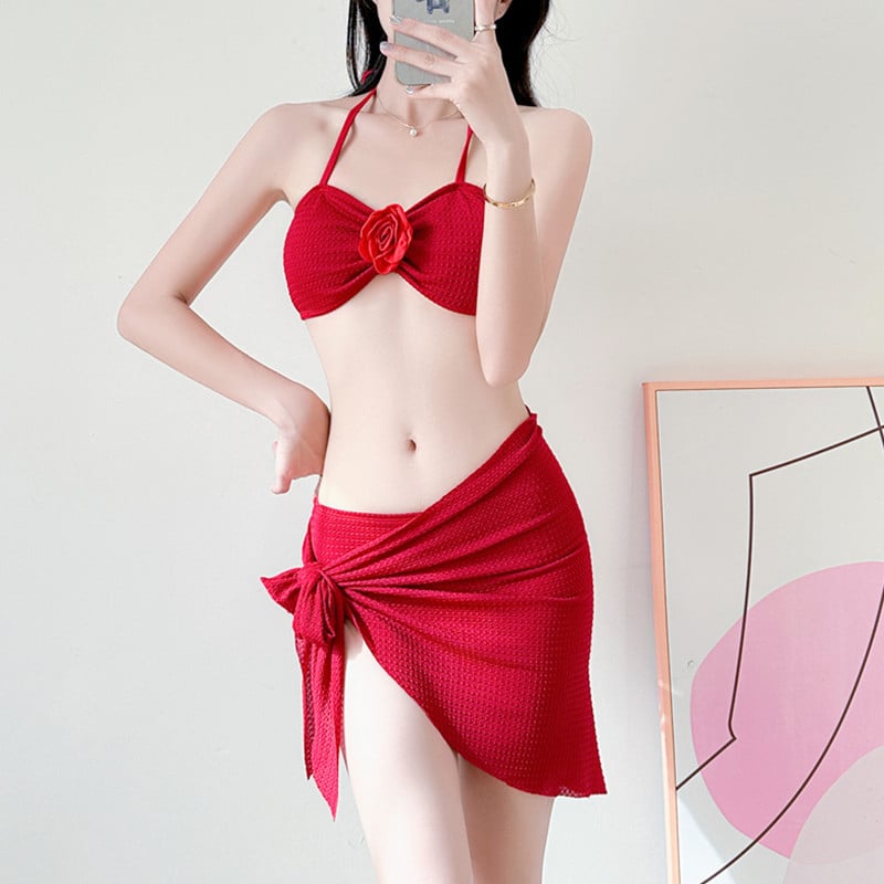 Cvjetni bikini set za žene, trodijelni set, bez naramenica