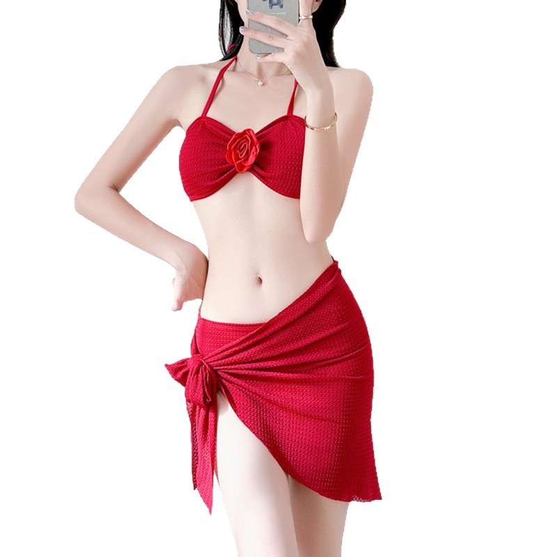Cvjetni bikini set za žene, trodijelni set, bez naramenica