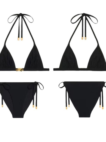 Bikini s podijeljenim trokutastim gornjim dijelom i prednjom kopčom L2303, podstavljene košarice, 80% najlon, bez naramenica, jednofarbni uzorak