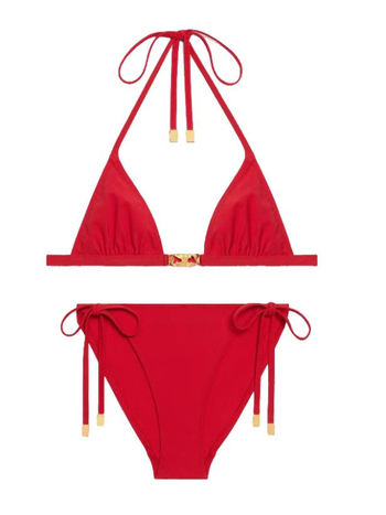 Bikini s podijeljenim trokutastim gornjim dijelom i prednjom kopčom L2303, podstavljene košarice, 80% najlon, bez naramenica, jednofarbni uzorak