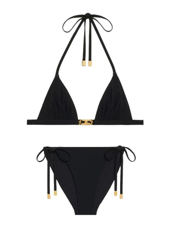 Bikini s podijeljenim trokutastim gornjim dijelom i prednjom kopčom L2303, podstavljene košarice, 80% najlon, bez naramenica, jednofarbni uzorak