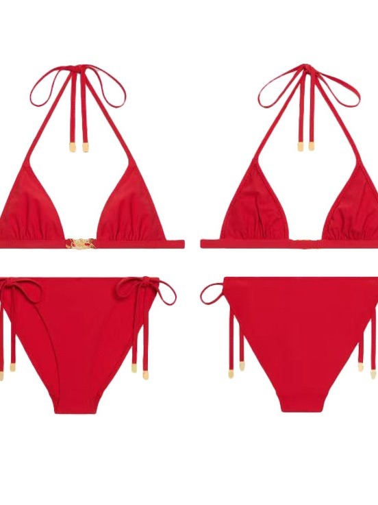 Bikini s podijeljenim trokutastim gornjim dijelom i prednjom kopčom L2303, podstavljene košarice, 80% najlon, bez naramenica, jednofarbni uzorak