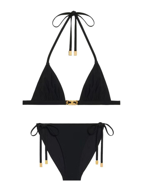 Bikini s podijeljenim trokutastim gornjim dijelom i prednjom kopčom L2303, podstavljene košarice, 80% najlon, bez naramenica, jednofarbni uzorak