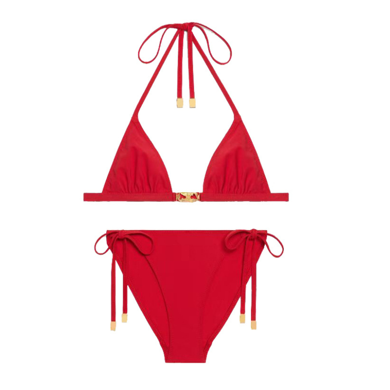 Bikini s podijeljenim trokutastim gornjim dijelom i prednjom kopčom L2303, podstavljene košarice, 80% najlon, bez naramenica, jednofarbni uzorak