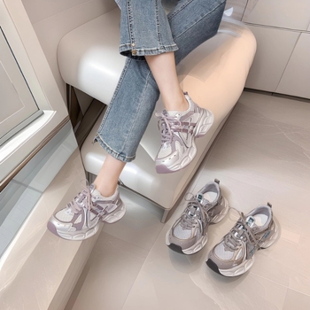 Дамски спортни обувки с мрежеста горна част и синтетична кожа, дишащи, връзки, 3–5 см ток