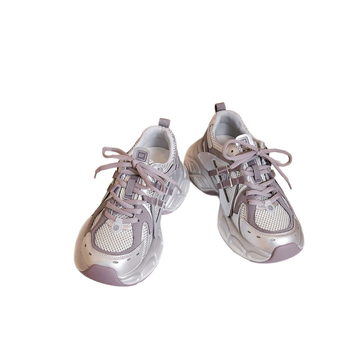 Дамски спортни обувки с мрежеста горна част и синтетична кожа, дишащи, връзки, 3–5 см ток