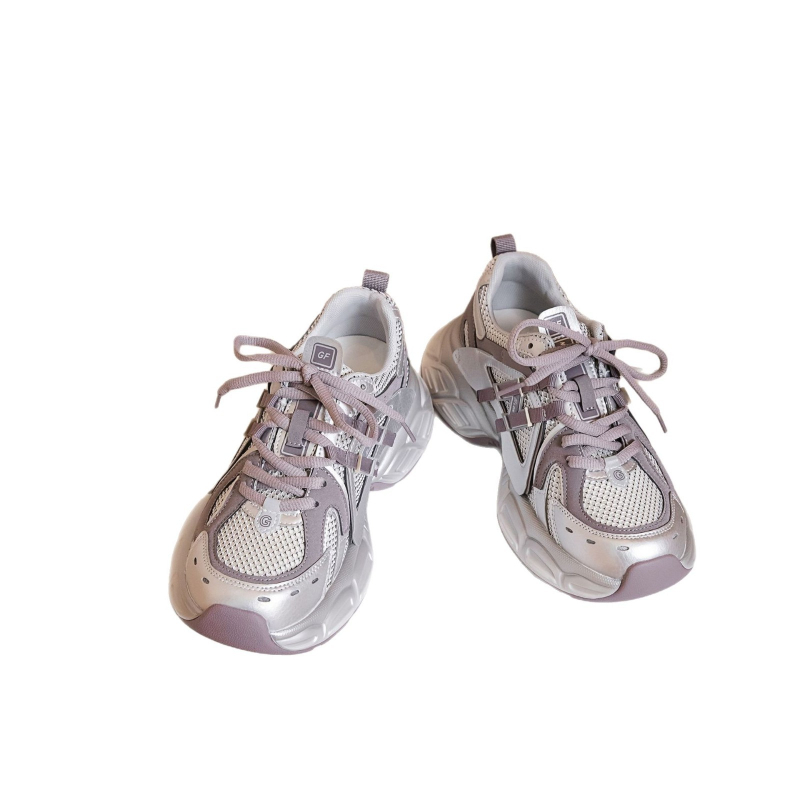 Дамски спортни обувки с мрежеста горна част и синтетична кожа, дишащи, връзки, 3–5 см ток