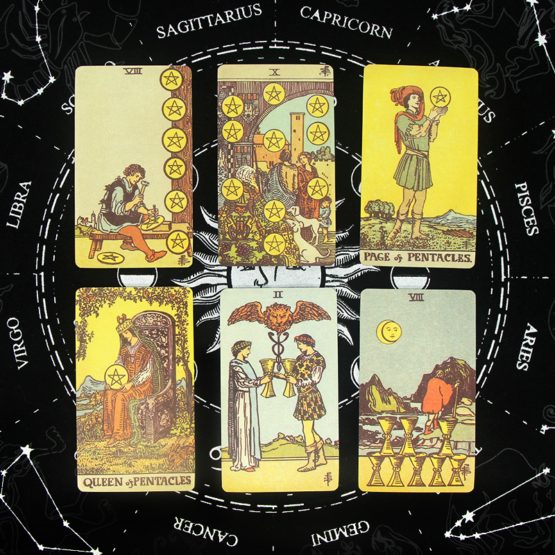 Smith-Waite Tarot kártya társasjáték - bevont papír, színes doboz csomagolás, szórakozás, szellemi fejlesztés
