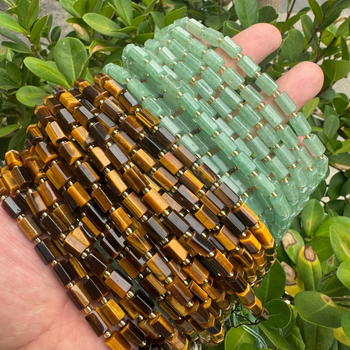 6x9 mm prirodni tigrovo oko u hexagonalnom stupcu, ahat i kristal te zeleni aventurin, tubaste perle za DIY narukvicu – poluproizvod