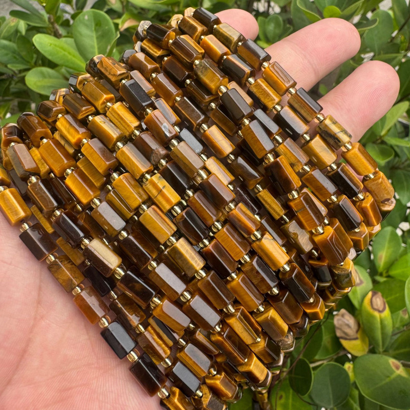6x9 mm prirodni tigrovo oko u hexagonalnom stupcu, ahat i kristal te zeleni aventurin, tubaste perle za DIY narukvicu – poluproizvod