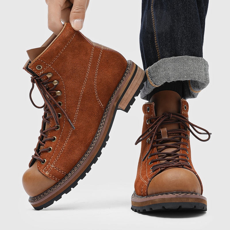 Αντρικά μποτάκια Martin, μεσαίου ύψους, άνω μέρος από split δέρμα, λαστιχένια σόλα, αντιολισθητικά