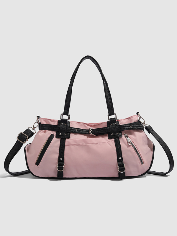 Чанта за рамо в стил мотоциклет, уличен тренд, полиестер, вътрешен джоб, цип, хоризонтално квадратно оформление, една презрамка