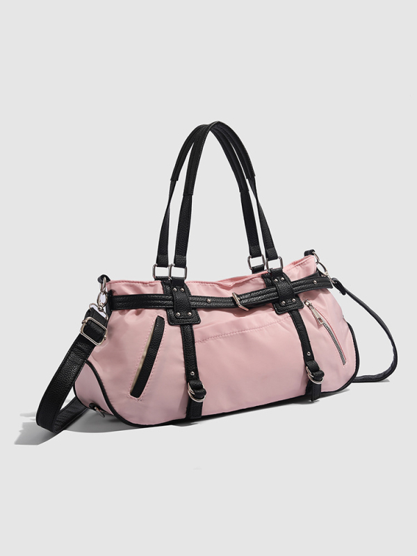 Чанта за рамо в стил мотоциклет, уличен тренд, полиестер, вътрешен джоб, цип, хоризонтално квадратно оформление, една презрамка