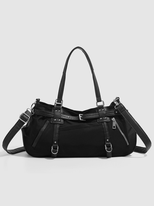 Чанта за рамо в стил мотоциклет, уличен тренд, полиестер, вътрешен джоб, цип, хоризонтално квадратно оформление, една презрамка