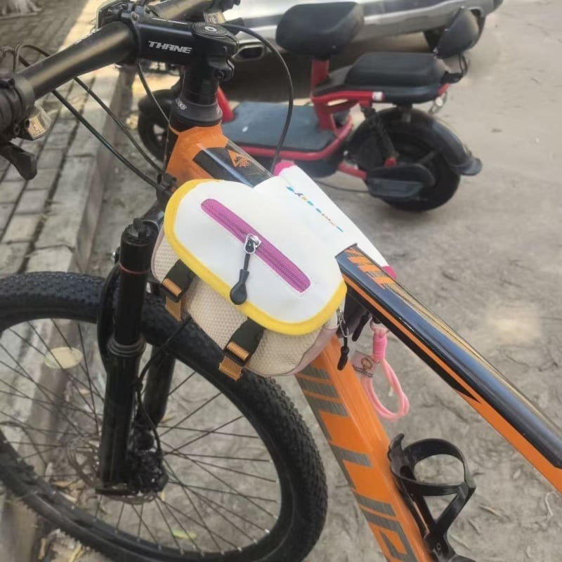Univerzális MTB első felső cső táska telefontartóval, vászon anyagból, kopásálló, tehercsökkentő, gerincvédő