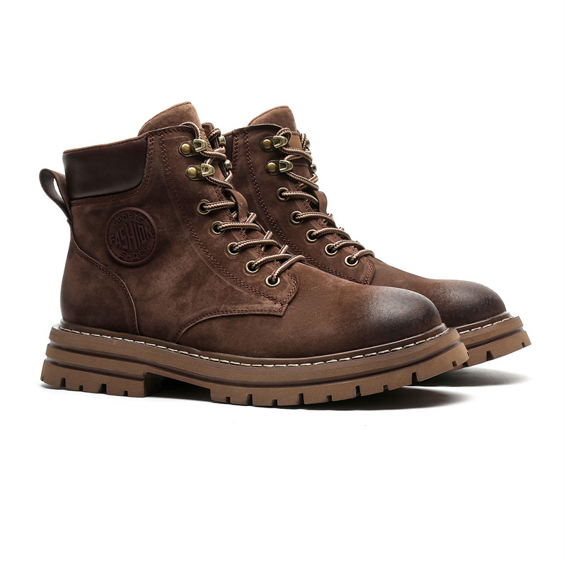 Μάρτιν μποτάκια με επάνω μέρος από σουέντ και δέρμα χοίρου, καουτσούκ σόλα, χοντρό τακούνι 3–5 cm, μεσαίου ύψους γάμπας