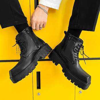 Ανδρικά μποτάκια Martin, τετράγωνη μύτη, γνήσιο δέρμα, ύψος μέχρι τον αστράγαλο, καουτσούκ σόλα, πάτος PU