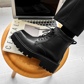 Ανδρικά μποτάκια Martin, τετράγωνη μύτη, γνήσιο δέρμα, ύψος μέχρι τον αστράγαλο, καουτσούκ σόλα, πάτος PU