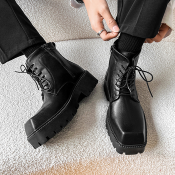 Ανδρικά μποτάκια Martin, τετράγωνη μύτη, γνήσιο δέρμα, ύψος μέχρι τον αστράγαλο, καουτσούκ σόλα, πάτος PU