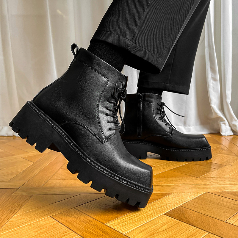 Ανδρικά μποτάκια Martin, τετράγωνη μύτη, γνήσιο δέρμα, ύψος μέχρι τον αστράγαλο, καουτσούκ σόλα, πάτος PU